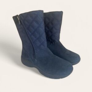 Lands' End Quilted Mid-Calf Suede Winter Rain Boots in Navy Blue Size 6